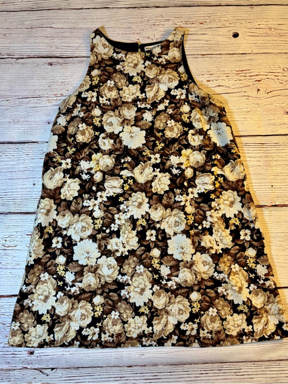 Abercrombie & Fitch Tall Brown Floral High Neck Linen Blend Mini Dress Sz M - Picture 6 of 10